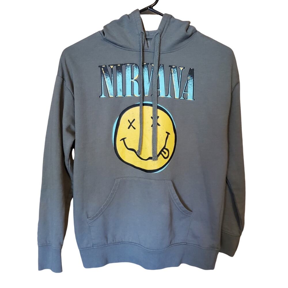 Nirvana Mens Size S Hoodie Sweatshirt Green Smiley Face Logo Band Grunge Punk
